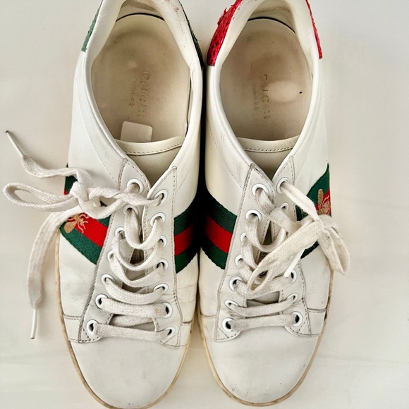 Authentic Gucci Ace leather trainers (Embroidered 'Bee') Sz 37 - Picture 1 of 4